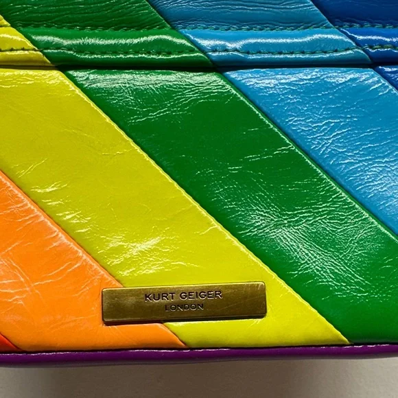 Kurt Geiger Mini Kensington Bag Purse Rainbow Striped Colorful Leather Crossbody - Picture 7 of 14